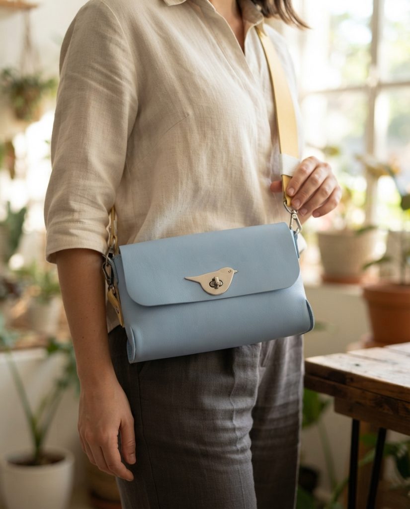 Bolsa Azul con Correa Amarilla