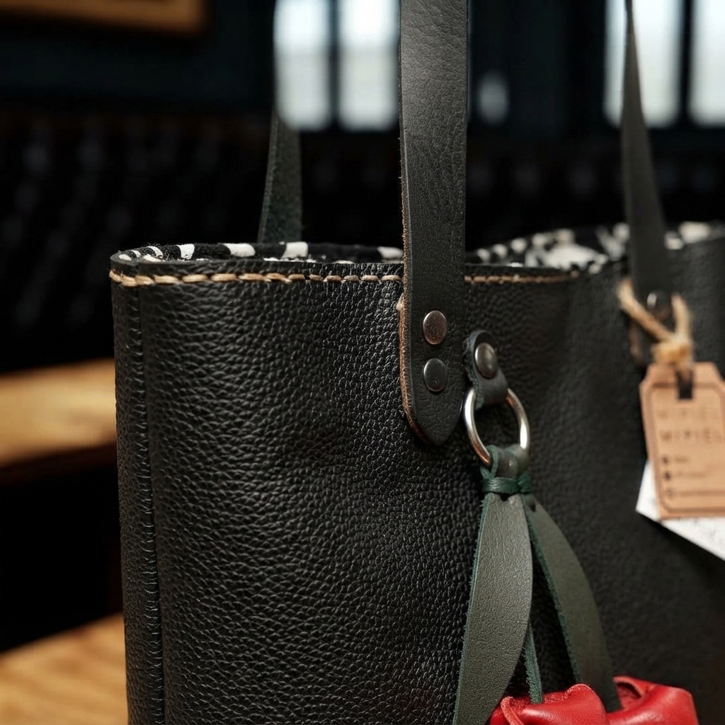Tote Negra con Rosas de Piel